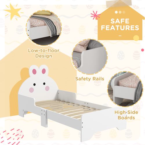 ZONEKIZ Rabbit Toddler Bed – White Bunny Design (Ages 3–6)