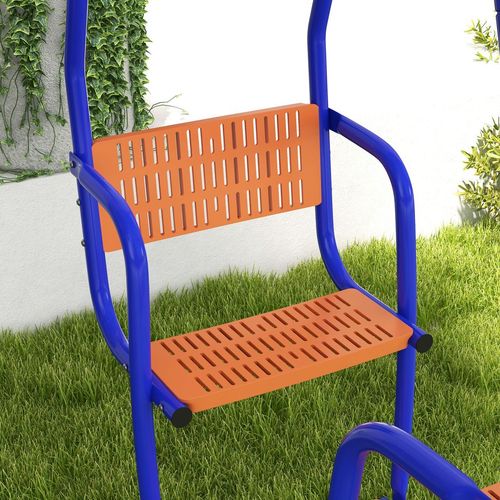 Outsunny Three-in-One Kids Swing Set with Glider & Rocking Chair – Orange & Blue
