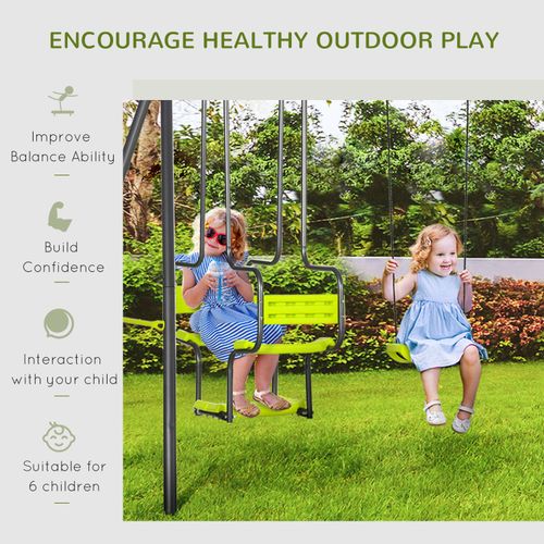 Outsunny Metal Garden Swing Set with Double Swings, Glider & Two-Seater – Green