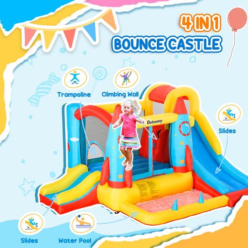 Outsunny Bouncy Castle with Slide & Pool