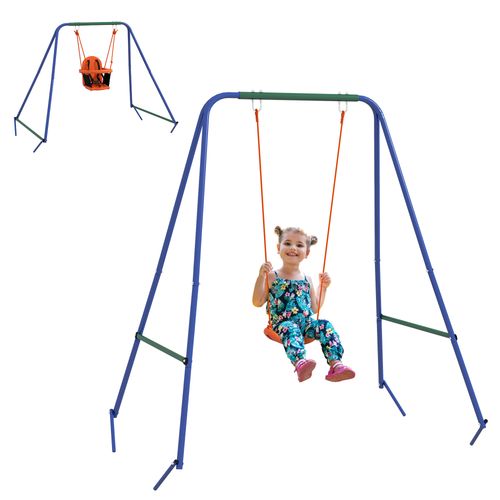 Outsunny 2-in-1 Toddler & Kids Swing with Safety Belt – Orange & Blue