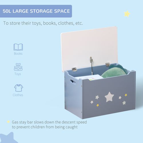 HOMCOM Kids Wooden Toy Box – Blue Storage Chest with Handles (Ages 3–6)