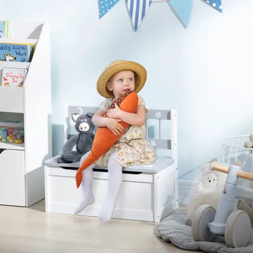 ZONEKIZ 2-in-1 Kids Storage Bench &amp; Toy Box – Grey