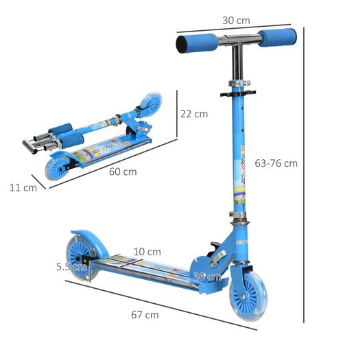 HOMCOM Kids Scooter with LED Lights & Music – Adjustable & Foldable – Blue