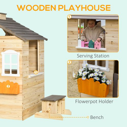 Outsunny Wooden Playhouse - Natural Wood