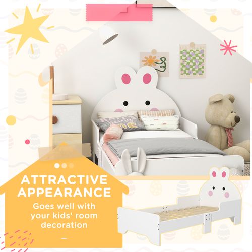 ZONEKIZ Rabbit Toddler Bed – White Bunny Design (Ages 3–6)