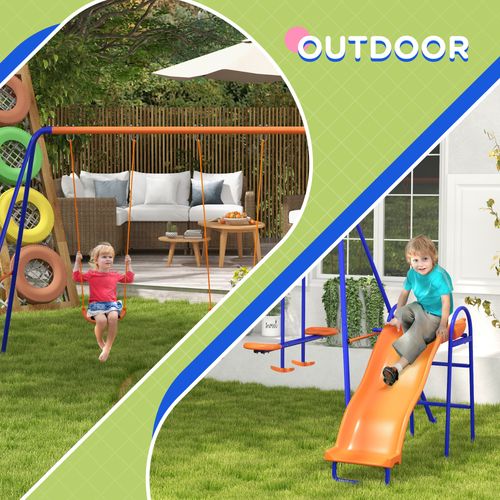 Outsunny 4-in-1 Garden Swing Set with Swings, Glider, Slide & Ladder – Orange & Blue