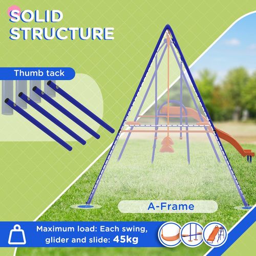 Outsunny 4-in-1 Garden Swing Set with Swings, Glider, Slide & Ladder – Orange & Blue