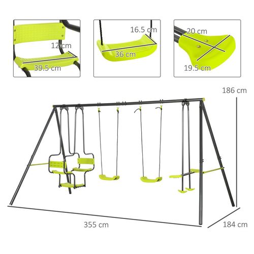 Outsunny Metal Garden Swing Set with Double Swings, Glider & Two-Seater – Green