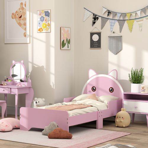 ZONEKIZ Cat Toddler Bed – Pink Princess Design (Ages 3–6)