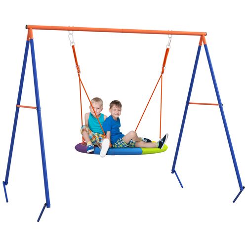 Outsunny Kids Metal A-Frame Garden Swing Set with Nest Seat