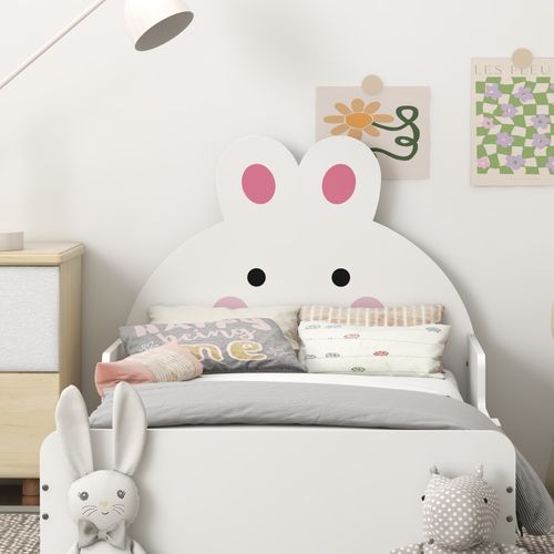 ZONEKIZ Rabbit Toddler Bed – White Bunny Design (Ages 3–6)