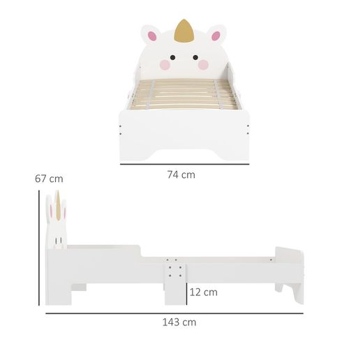 ZONEKIZ Unicorn Toddler Bed – White & Pink (Ages 3–6)