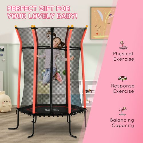 HOMCOM Kids Trampoline Mini Bouncer with Enclosure Safety Net – Red