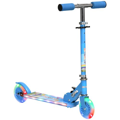 HOMCOM Kids Scooter with LED Lights & Music – Adjustable & Foldable – Blue