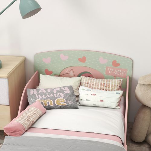 ZONEKIZ Toddler Bed Frame – Pink Animal Design (Ages 3–6)