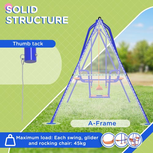 Outsunny Three-in-One Kids Swing Set with Glider & Rocking Chair – Orange & Blue