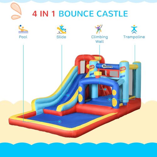 Outsunny 4 in 1 Bouncy Castle with Pool & Climbing Wall