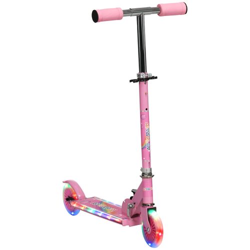 HOMCOM Kids Scooter with LED Lights & Music – Adjustable & Foldable – Pink