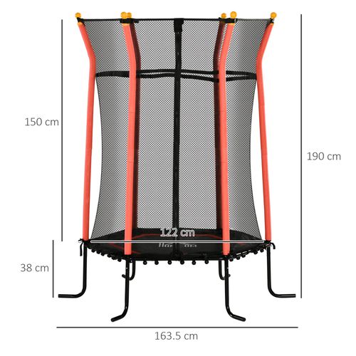 HOMCOM Kids Trampoline Mini Bouncer with Enclosure Safety Net – Red