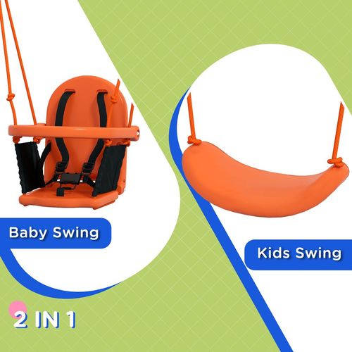 Outsunny 2-in-1 Toddler & Kids Swing with Safety Belt – Orange & Blue