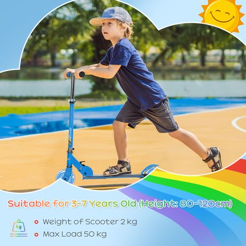 HOMCOM Kids Scooter with LED Lights & Music – Adjustable & Foldable – Blue