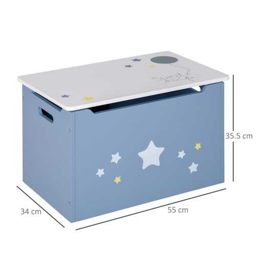 HOMCOM Kids Wooden Toy Box – Blue Storage Chest with Handles (Ages 3–6)
