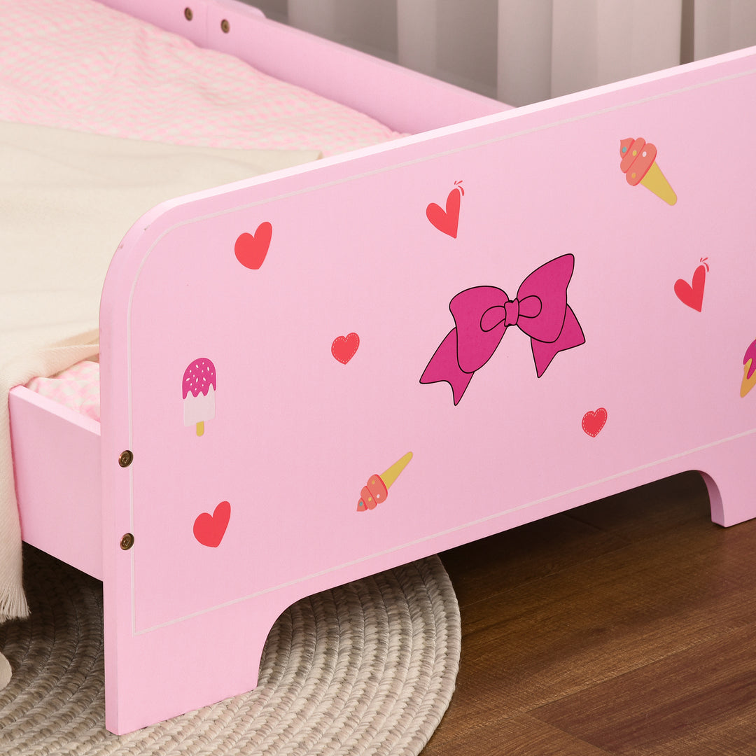 ZONEKIZ Princess-Themed Kids Toddler Bed w/ Cute Patterns, Safety Rails, for Ages 3-6 Years - Pink - image 8
