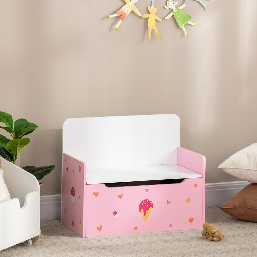 ZONEKIZ 2-in-1 Kids Storage Bench, Toy Box w/ Safety Rod - Pink - image 7