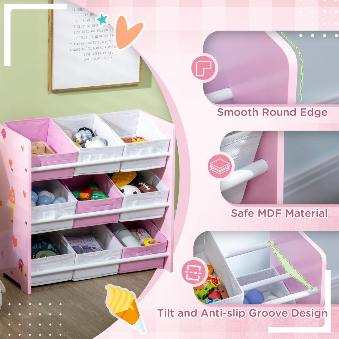 ZONEKIZ Kids Storage Rack, with Nine Removable Baskets, for Nursery, Bedroom, Playroom - Pink - image 5