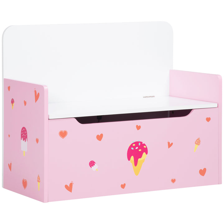 ZONEKIZ 2-in-1 Kids Storage Bench, Toy Box w/ Safety Rod - Pink - Pink