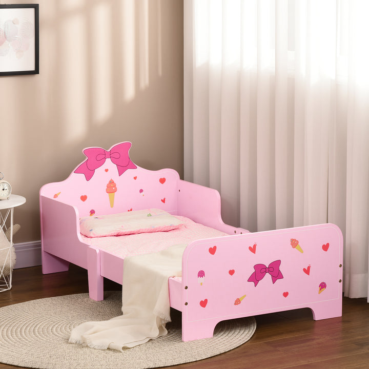 ZONEKIZ Princess-Themed Kids Toddler Bed w/ Cute Patterns, Safety Rails, for Ages 3-6 Years - Pink - image 7