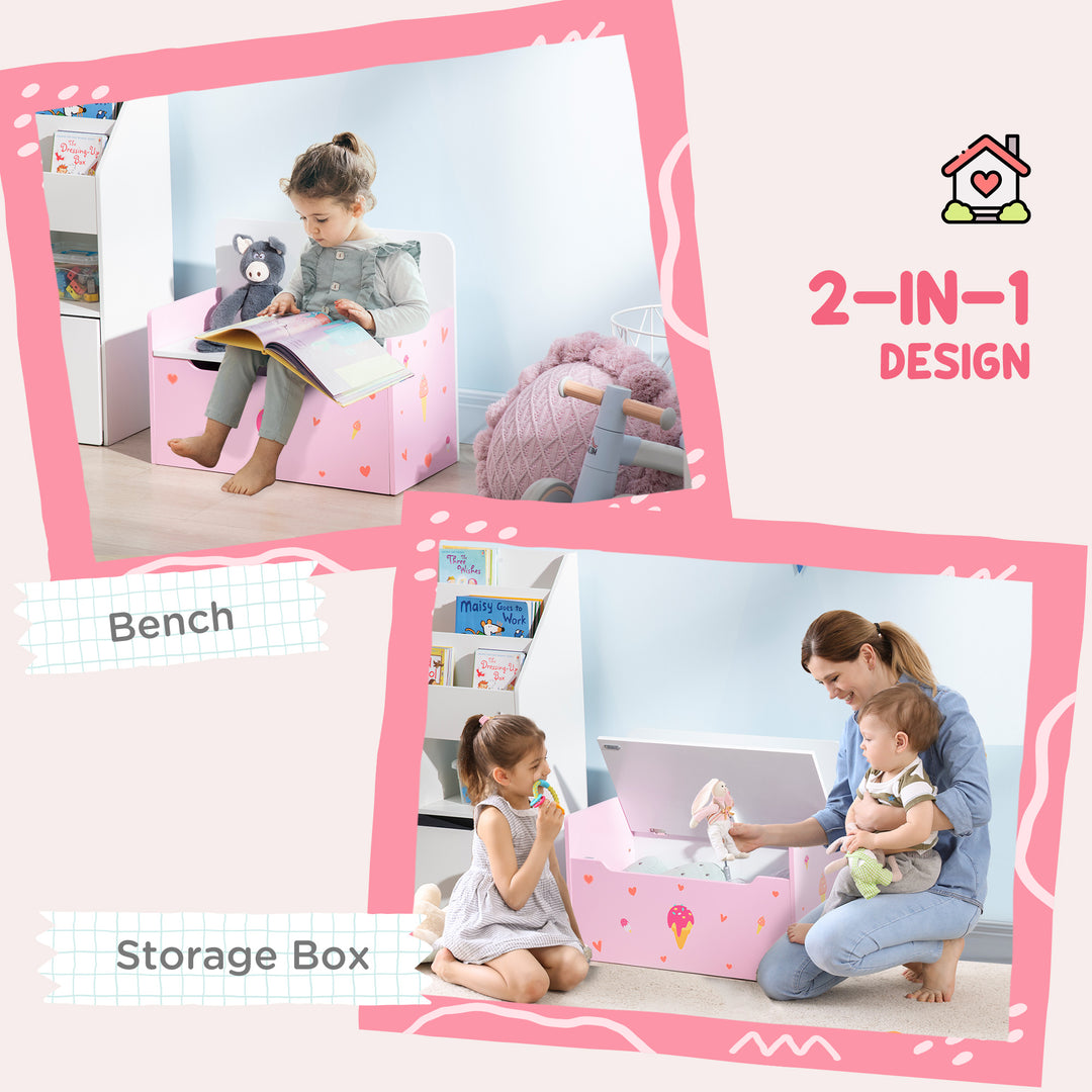 ZONEKIZ 2-in-1 Kids Storage Bench, Toy Box w/ Safety Rod - Pink - image 4