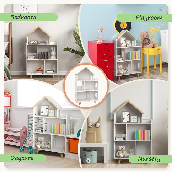 ZONEKIZ Three-Tier Toy Storage Shelf, Kids Bookcase, with Six Cubes, for Playroom, Bedroom - White - image 6