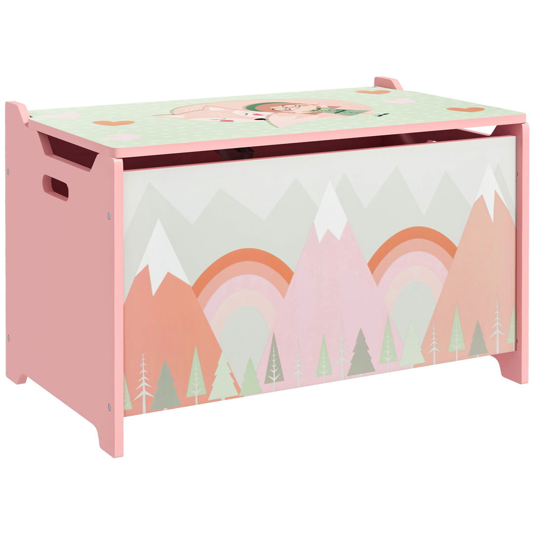 ZONEKIZ Toy Box, Kids Storage Chest, with Lid, Safety Hinge - Pink - Pink
