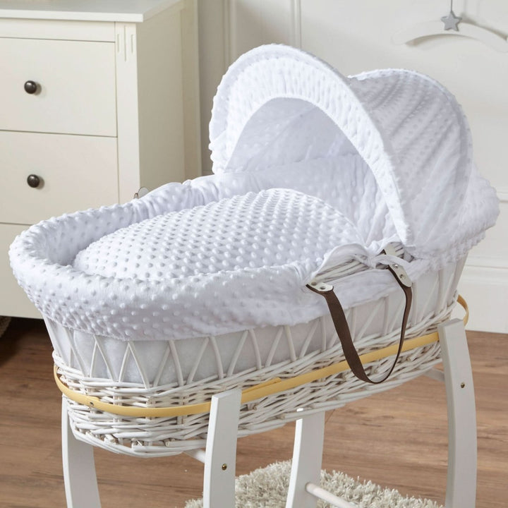 For Your Little One White Dimple White Wicker Baby Moses Basket with Stand
