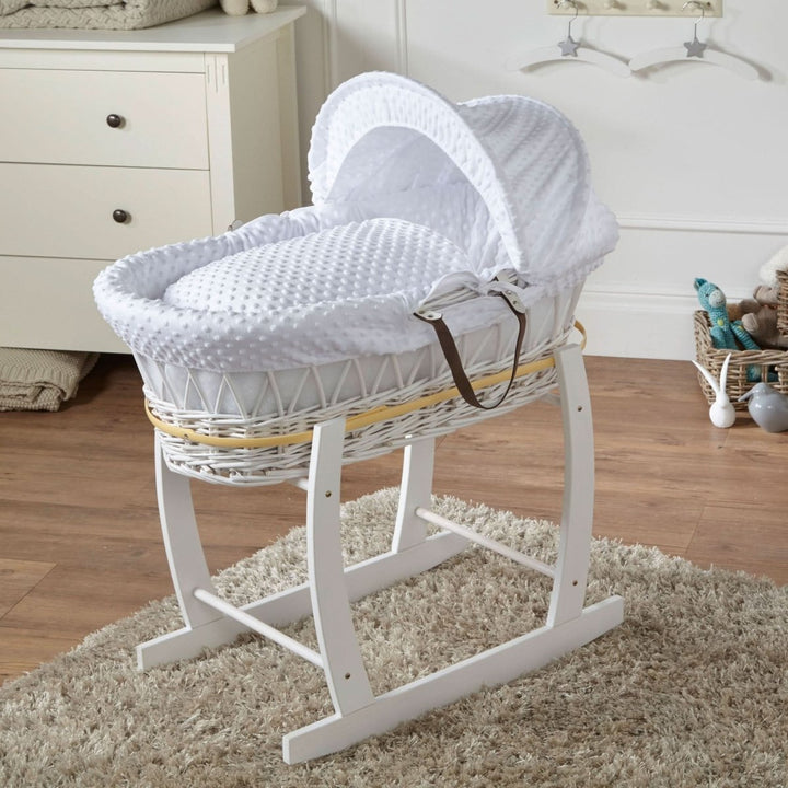 For Your Little One White Dimple White Wicker Baby Moses Basket with Stand