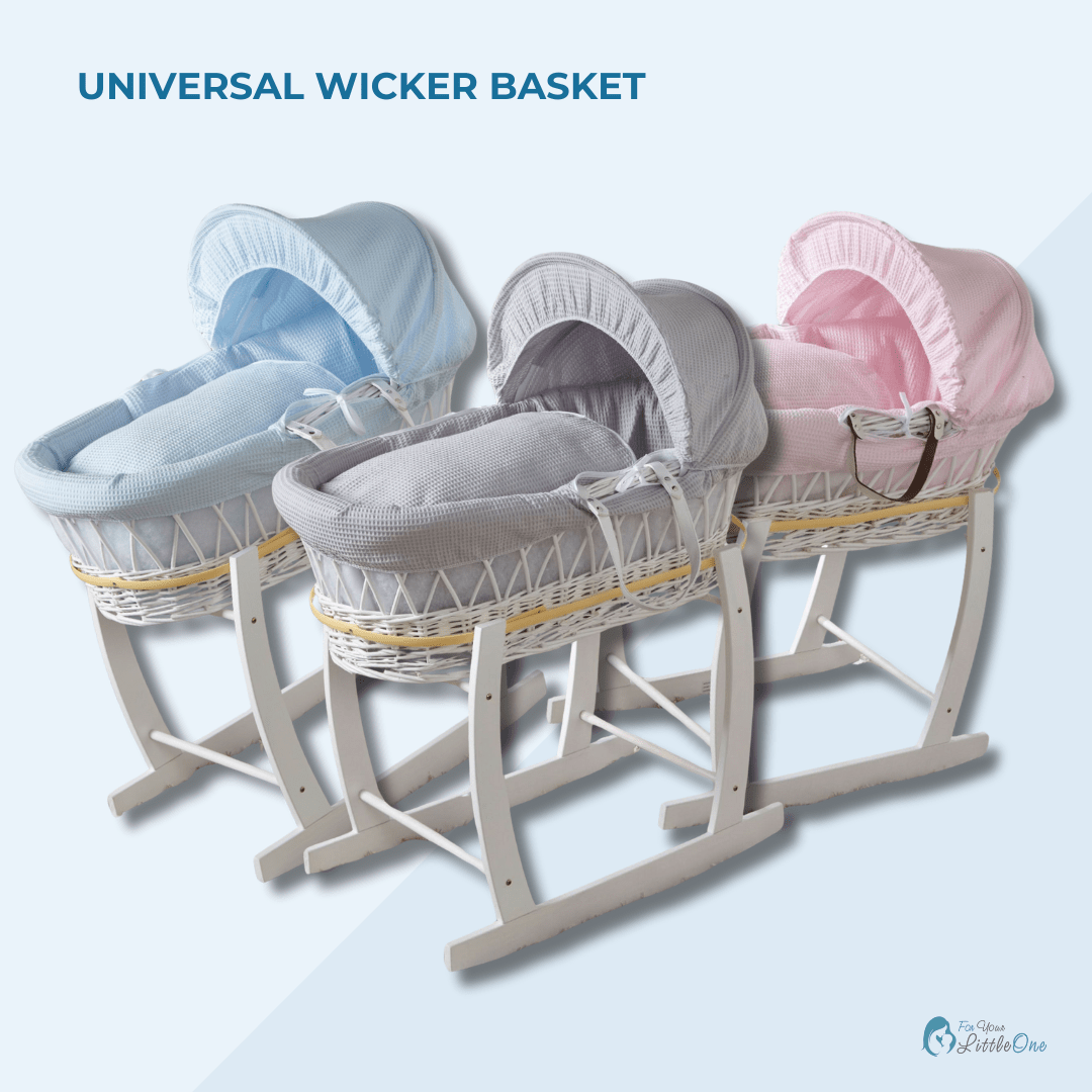 For Your Little One Pink Dimple Grey Wicker Baby Moses Basket with Stand