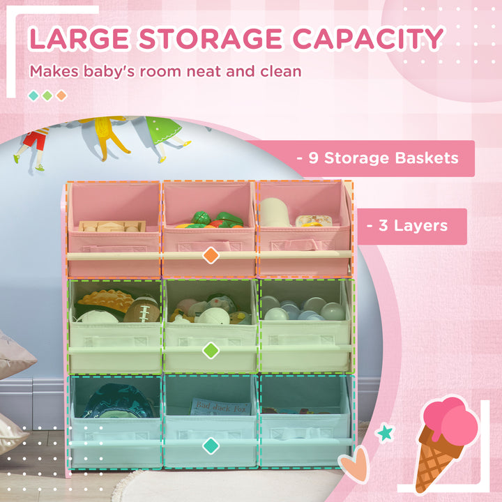 ZONEKIZ Kids Storage Rack, with Nine Removable Baskets, for Nursery, Bedroom, Playroom - Pink - image 4