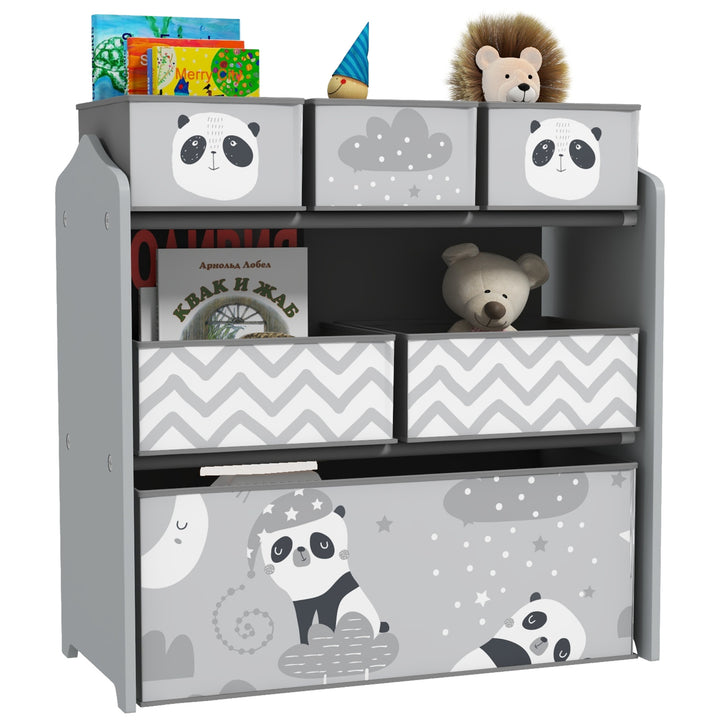 ZONEKIZ Kids Storage Unit, Toy Storage Organiser, with Six Fabric Bins, for Bedrooms, Playrooms, Nurseries - Grey - Grey