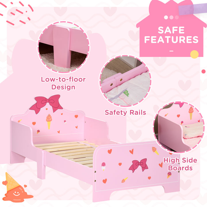 ZONEKIZ Princess-Themed Kids Toddler Bed w/ Cute Patterns, Safety Rails, for Ages 3-6 Years - Pink - image 5