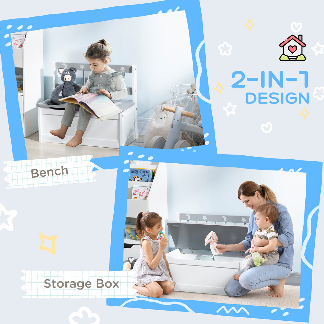 ZONEKIZ 2 In 1 Kids Storage Bench, Toy Box w/ Safety Rod - Grey - image 4