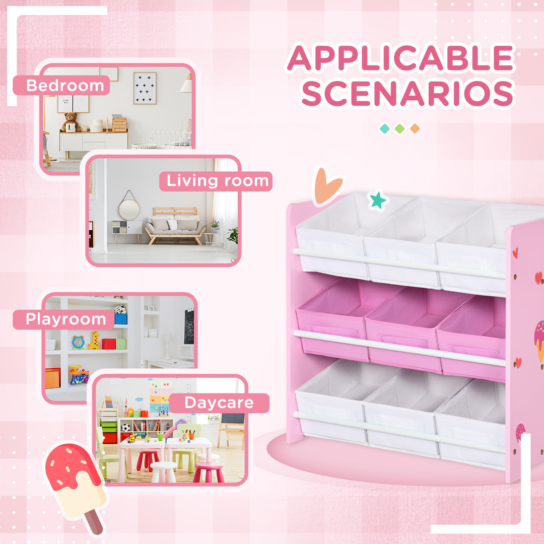 ZONEKIZ Kids Storage Rack, with Nine Removable Baskets, for Nursery, Bedroom, Playroom - Pink - image 7