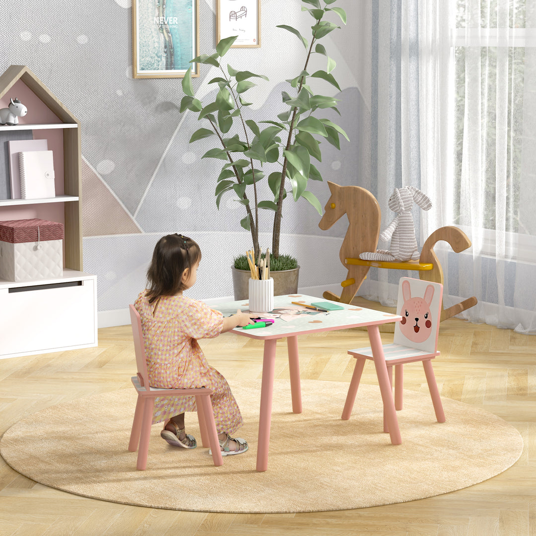 ZONEKIZ Kids and Table Chairs, Children Desk with Two Chairs, Toddler Furniture Set, for Ages 3-6 Years - Pink - image 2